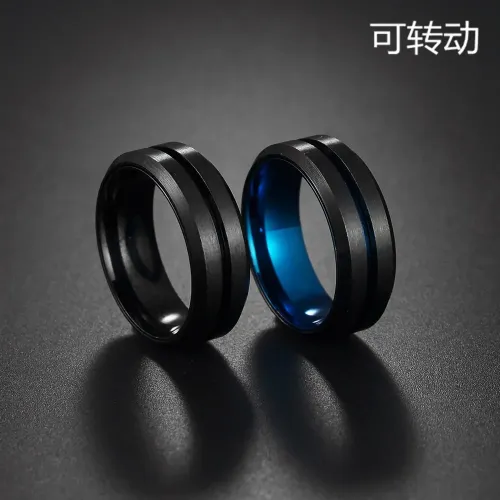 RTM1376 Black Stainless Steel Rotating Men's Ring Vacuum Electroplated Decompression Jewelry