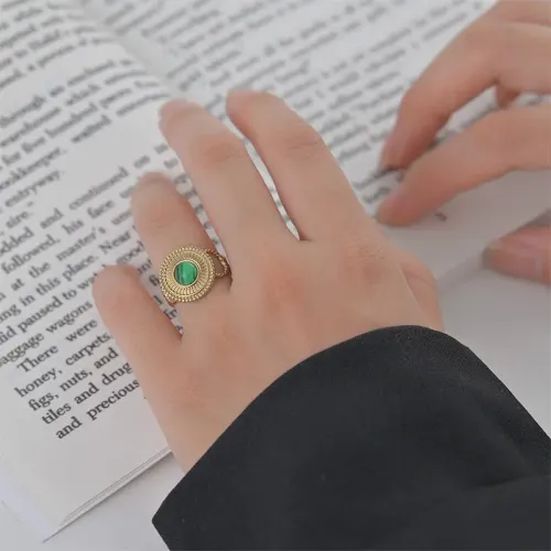 RTM2425 14K Gold Turquoise Open Ring Irregular Geometric Design for Women