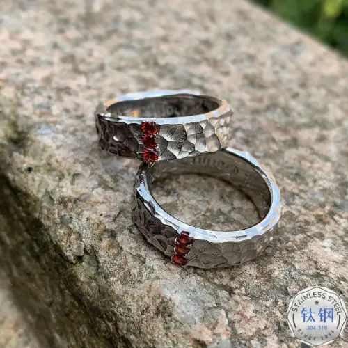 RTM2402 Handcrafted Hammered Stainless Steel Ring with Gemstones Artisan Jewelry