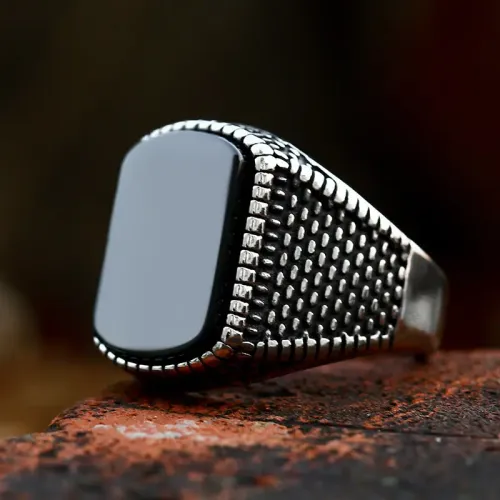RTM2379 Men's Stainless Steel Ring with Stone Elegant Jewelry Accessory