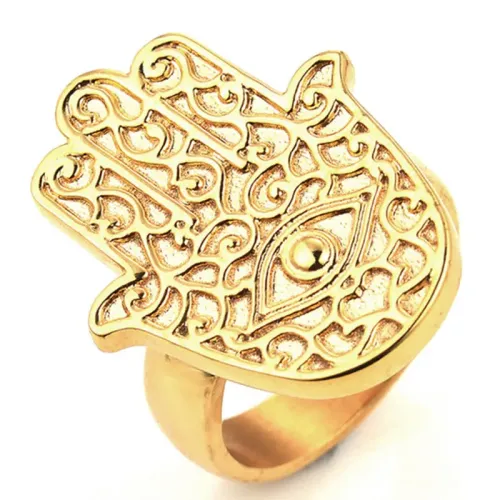 RTM2289 Gold Plated Stainless Steel Ring with Hands of Fatima Arabic Jewelry