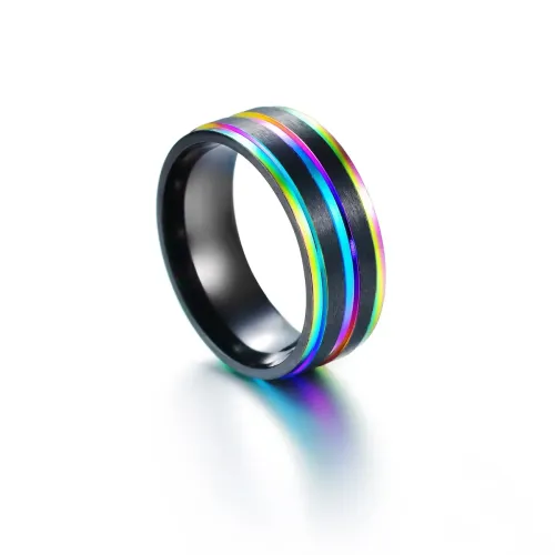 RTM1324 Black Two-Tone Frosted Stainless Steel Men's Ring Elegant Jewelry Accessory