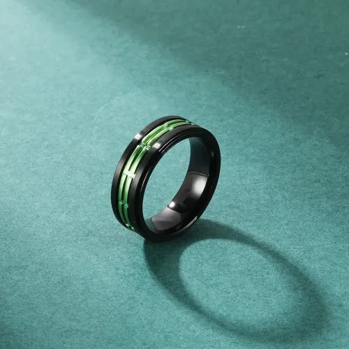 RTM1113 Chic Two-Color Plaid Aluminum Oxide & Stainless Steel Ring for Men Trendy Accessory