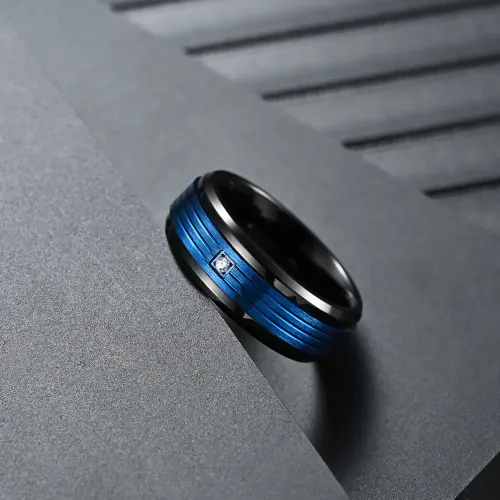 RTM1115 Luxurious Stainless Steel Two-Color Ring Set with Zircon Perfect Couple Rings for Men & Women