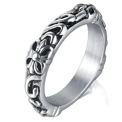 RTM639 Titanium Steel Cross Flower Ring Punk Style Couple Jewelry for Women