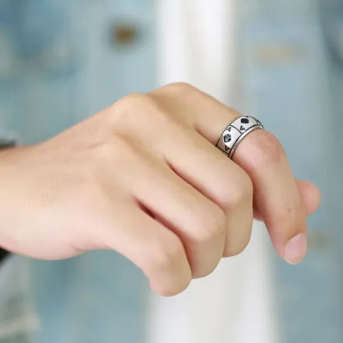 RTM165 Ace of Spades Stainless Steel Blade Ring Men's Hip Hop Steel Color Jewelry