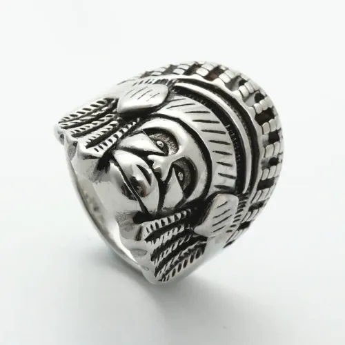 RTM2013 Punk Stainless Steel Indian Head Ring Unique Jewelry Accessory