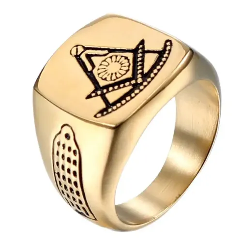 RTM506 Golden Masonic Punk Ring Men's Stainless Steel Freemason Jewelry
