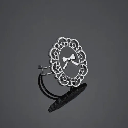 RTM2515 Oval Butterfly Clip Hollow Lace Women's Adjustable Ring Stainless Steel