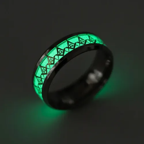 RTM1217 Luminous Masonic Men's Ring in Stainless Steel Elegant Jewelry