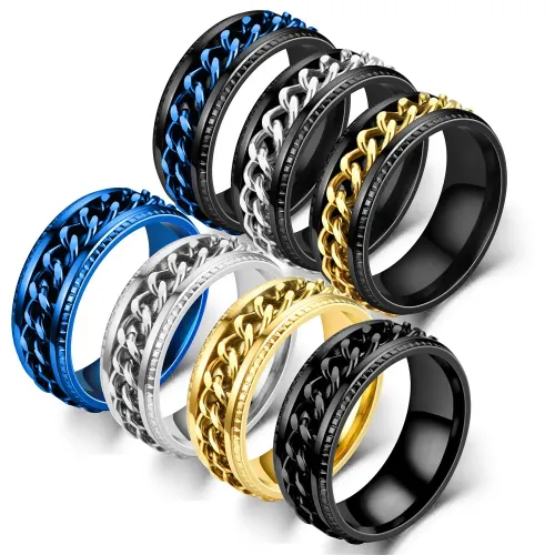 RTM2688 New Men's Turnable Embossed Chain Ring in Stainless Steel Stylish Jewelry