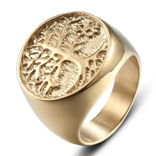 RTM491 Men's Golden Tree of Life Ring Titanium Steel Punk Jewelry