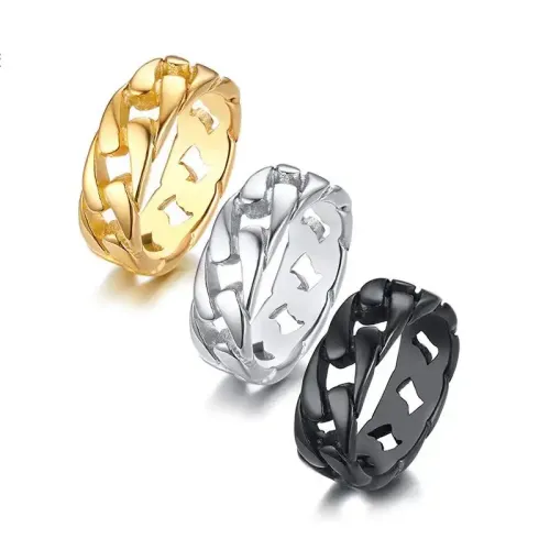 RTM2 Gold Titanium Steel Cuban Chain Ring Men's Motorcycle Jewelry