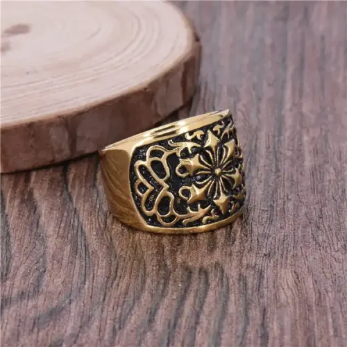 RTM424 Men's Titanium Steel Ring Punk Sunflower Hexagram Stainless Jewelry