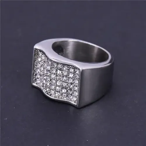 RTM379 Gold-Plated American Diamond Rectangular Ring Titanium Stainless Steel Jewelry for All