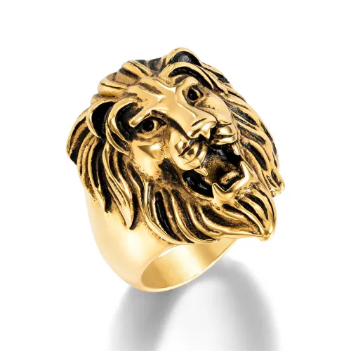 RTM2203 Lion Head Totem & Shield Stainless Steel Ring for Men Fade Resistant