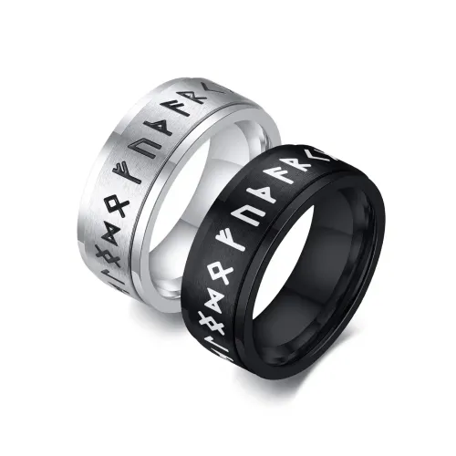 RTM134 Black 8mm Viking Symbol Ring Men's Stainless Steel Jewelry Accessory