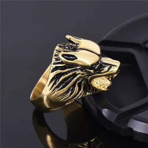 RTM362 Men's Wolf Head Ring Titanium Stainless Steel Cast Jewelry