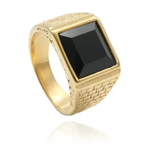 RTM1508 Elegant Black Square Stone Ring Stainless Steel Men's Jewelry