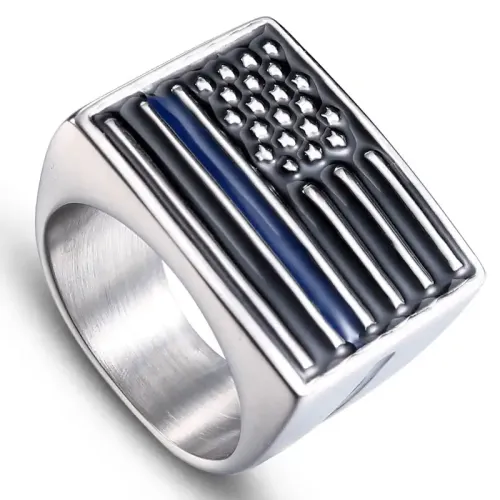 RTM612 Men's Stainless Steel Punk Ring Flag Pattern Cast Jewelry Piece