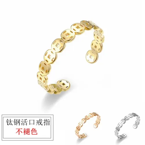 RTM916 Wealth Attraction Copper Money Pattern Rings in Stainless Steel Prosperity & Transfer