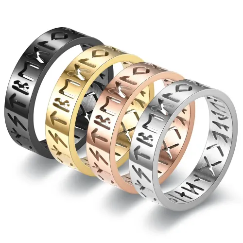 RTM2774 Durable Stainless Steel Hollow Rune Ring Nordic Viking engrave for Men,Fade-Resistant