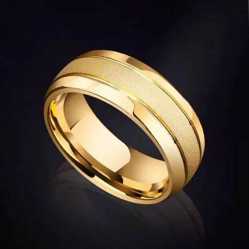 RTM845 Elegant 18K Gold & Frosted Stainless Steel Ring Baby's Breath Design