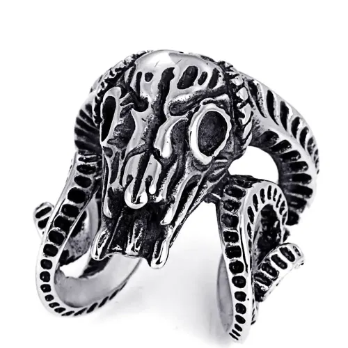 RTM2162 Red Argaly Sheep Skull Ring Punk Stainless Steel Jewelry for Men