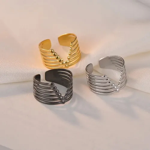 RTM1242 Adjustable Geometric Stainless Steel Ring for Women Hydraulic Opening Design