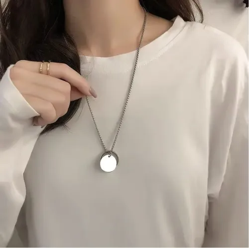 RTM2563 Women's Stainless Steel Round Pendant Necklace Trendy Ins Ring Style