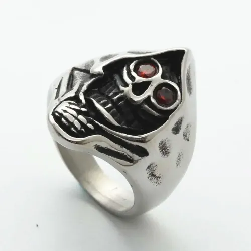 RTM1987 Punk Stainless Steel Skull Ring Edgy Death Jewelry for Men