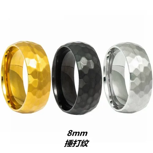 RTM1372 Hammered Pattern Stainless Steel Men's Ring Vacuum Plated Durable Jewelry