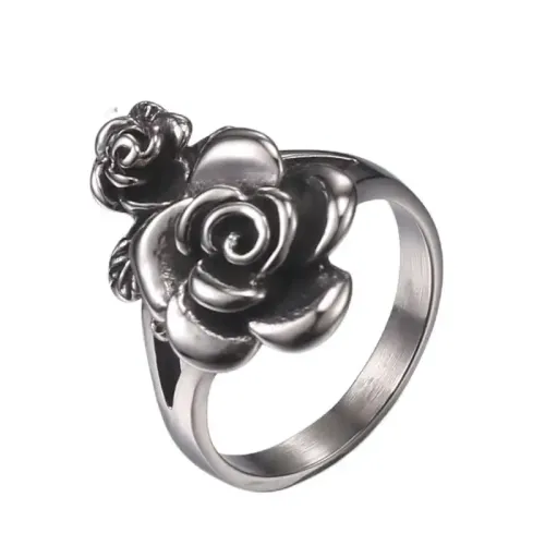 RTM552 Oil Dripped Rose Flower Ring Hollow Carved Jewelry for Women
