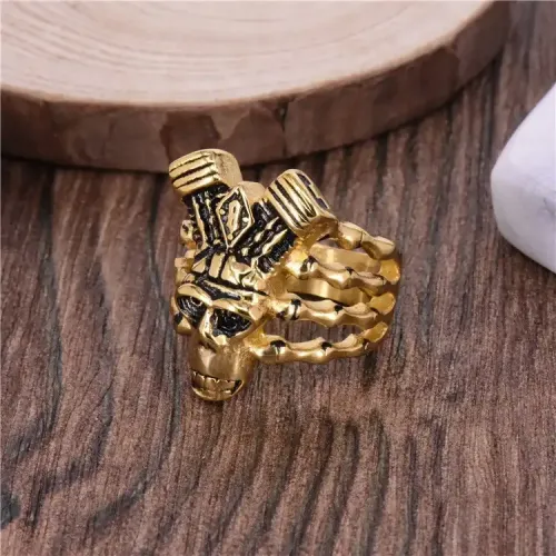 RTM337 Titanium Steel Punk Ring Sheep Head Pharaoh Indian God Statue Design