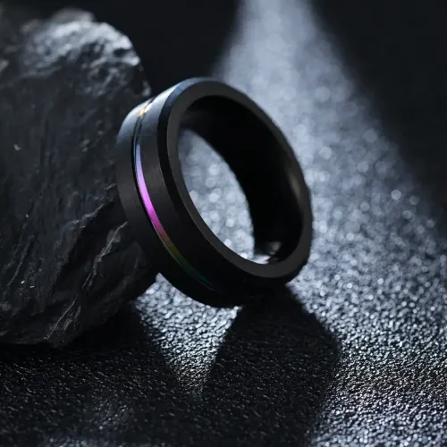 RTM1469 Black Plated Tungsten Steel Men's Ring Durable Fashion Jewelry