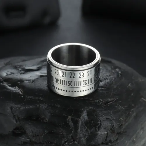 RTM1425 Swivel Stainless Steel Ring with Arabic Numerals Turnable Men's Fashion Accessory