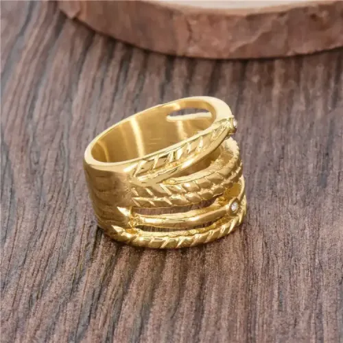 RTM373 Women's Titanium Steel Ring Elegant Straw Hemp Rope Stainless Band