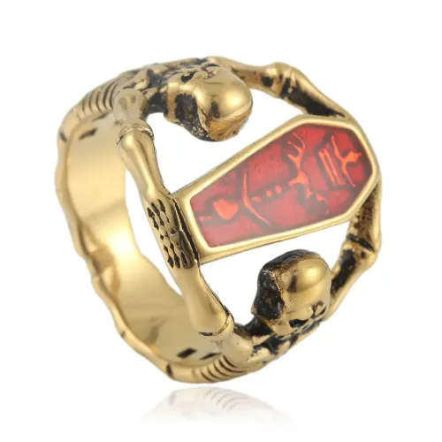 RTM1612 Men's Skull Ring Punk Stainless Steel with Fortune Coffin Design