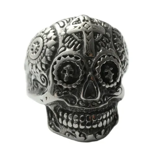 RTM1758 Punk Stainless Steel Cross Skull Ring Edgy Jewelry for Men