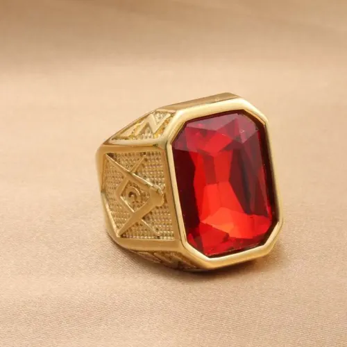 RTM1882 Elegant Stainless Steel Ring with Gemstone Available in Red,Blue,Green,Black