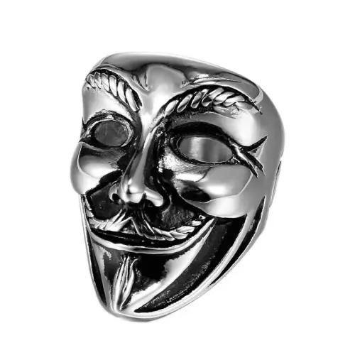 RTM577 V for Vendetta Clown Mask Ring Men's Titanium Stainless Steel Band