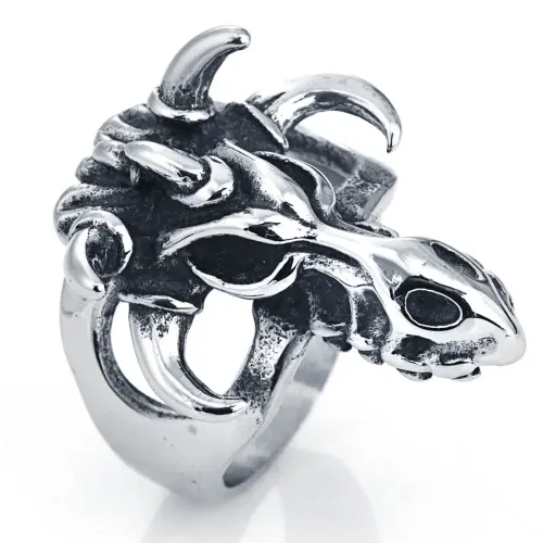 RTM2164 Skull Bull Head Stainless Steel Ring Men's Biker Style Jewelry