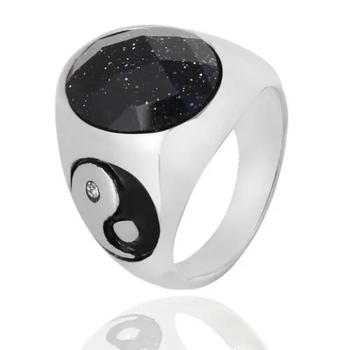 RTM2119 Tiger Eye Stone Ring with Punk Gossip Pattern Black Gemstone Stainless Steel