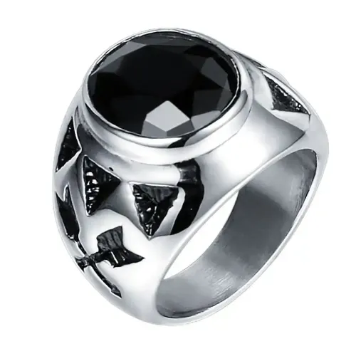 RTM651 Men's Black Zirconia Ring Durable Titanium Steel Jewelry