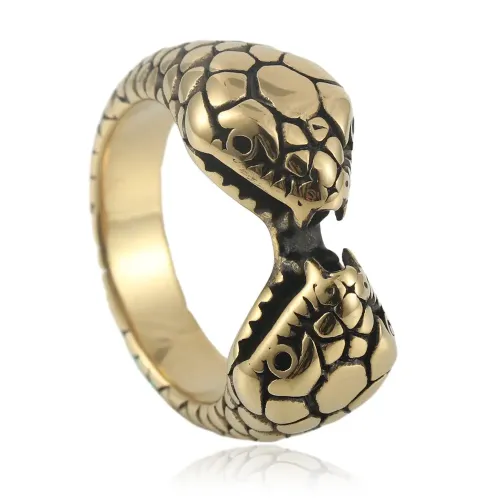 RTM1614 Double Headed Snake Ring for Men Stainless Steel Animal Jewelry