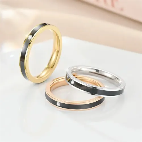 RTM914 Elegant Diamond & Zircon Stainless Steel Couples Rings Luxurious Drip Design