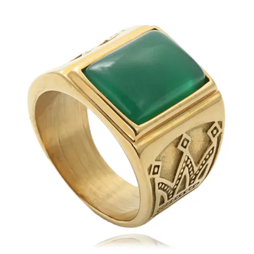 RTM1703 Crown Emerald Punk Ring Stainless Steel Gemstone Band for Men