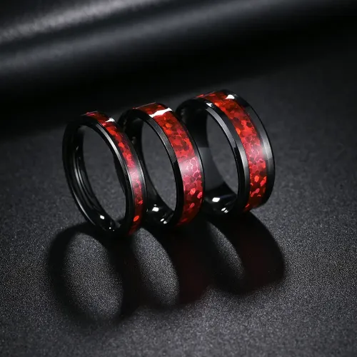 RTM1281 Red Imitation Opal Couple Ring Stainless Steel with Vacuum Plating