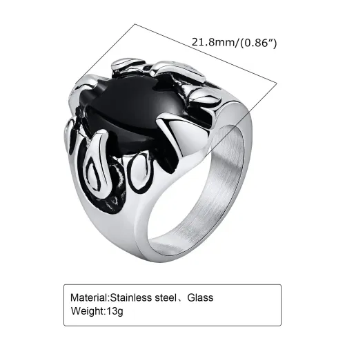 RTM190 Dragon Claw Oval Glass Ring Hip Hop Stainless Steel Men's Jewelry in Steel Color
