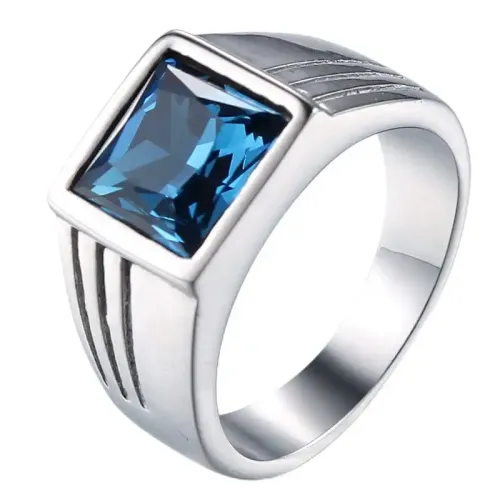 RTM608 Blue Diamond Punk Ring Trendy Stainless Steel Men's Jewelry